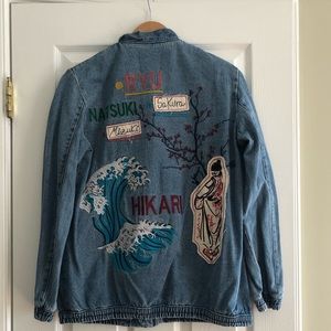 Zara Denim Jacket with Embroidered Japanese Theme